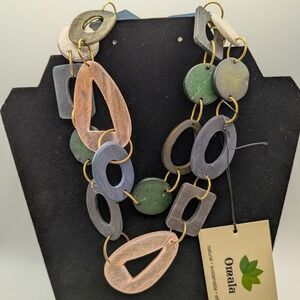 Omala Sustainable Geometric Statement Necklace Natural Upcycled Multicolor Long